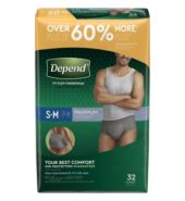 Depend Underwear for Men Gray S/M Value Pak 32’s